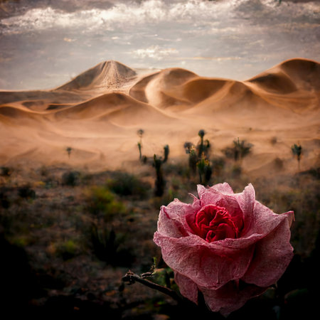 Rose blooming in the desert, strength artistic concept, generative ai illustrationの素材
