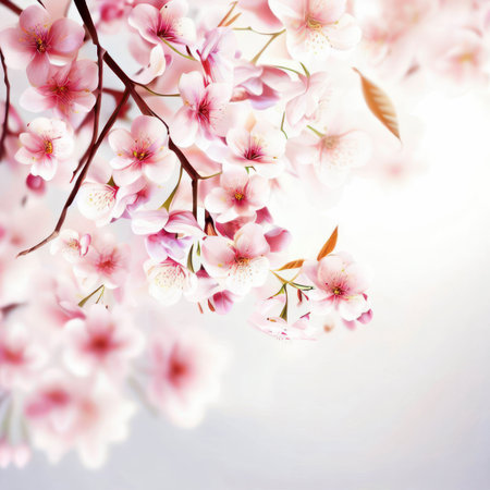 Spring sakura cherry blossom on light background, nature concept, Valentine's Day, Easter, Birthday, Women's Day, Mother's Day, generative aiの素材