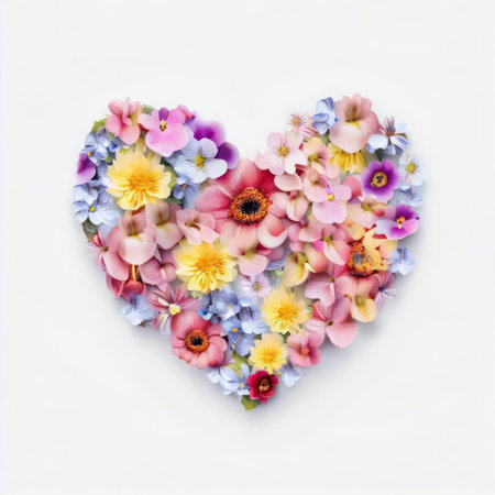 Heart made of flowers on a card for Valentine's day, Women's Day, Birthday, Mother's Day, generative aiの素材