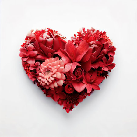 Heart made of flowers on a card for Valentine's day, Women's Day, Birthday, Mother's Day, generative aiの素材