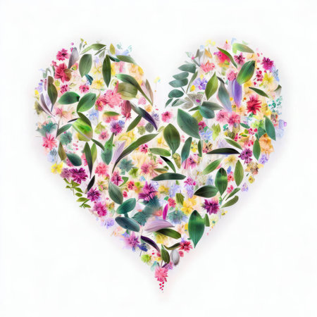 Heart made of flowers on a card for Valentine's day, Women's Day, Birthday, Mother's Day, generative aiの素材