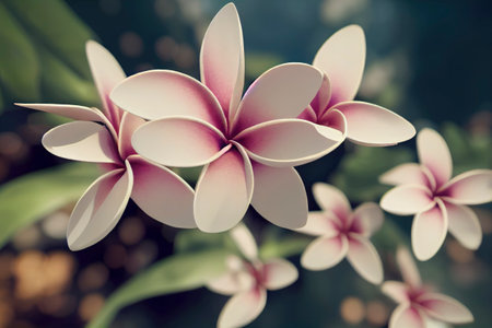 Beautiful frangipani blossom, nature concept, Valentine's Day, Easter, Birthday, Women's Day, Mother's Day, generative aiの素材