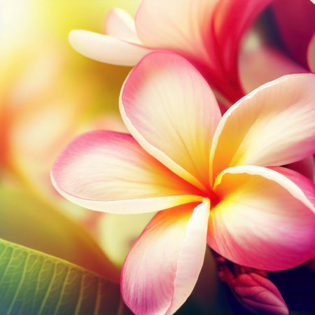Beautiful frangipani blossom, nature concept, Valentine's Day, Easter, Birthday, Women's Day, Mother's Day, generative aiの素材