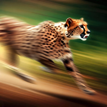 Running cheetah in a motion blur action style, generative AI illustrationの素材