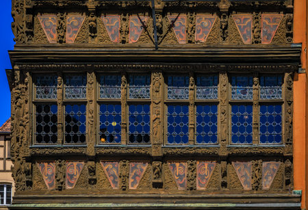 Strasbourg, France - May 31, 2023: Maison Kammerzell House restaurant in an ornate medieval 15th century half timbered house on Cathedral Squareのeditorial素材