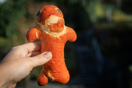 Hand-decorated festive Grittibanz Stutenkerl pretzel or bretzel, a traditional Swiss Christmas baked treat with intricate details, Zurich, Switzerlandの写真素材