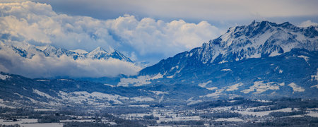 Winter wonderland in Aeugst am Albis, Switzerland, a picturesque view of a snowy forest after a...