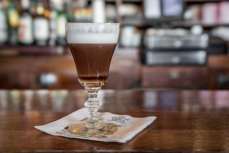 San Francisco, USA - March 25, 2024: Irish Coffee drinks made at the famous Buena Vista cafe near...