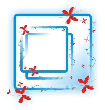 Blue photo frame with butterfliesの写真素材