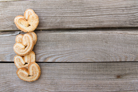Palmier cookies  on wooden tableの写真素材