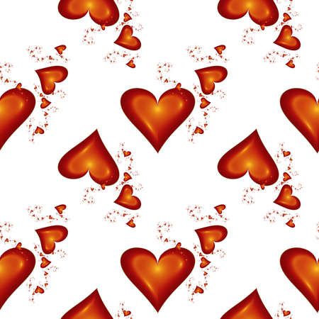 Seamless pattern of garlands of fractal hearts on a white background