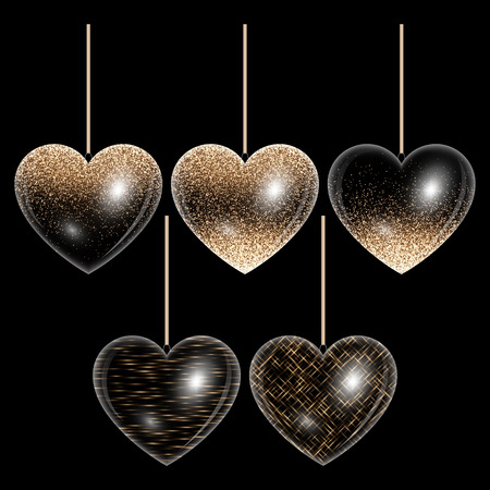 Set of hearts in gold style for decorating romantic greetingsのイラスト素材