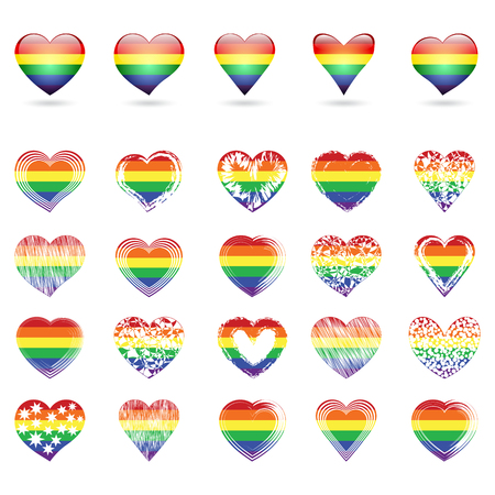 Set of hearts of gay pride symbols with rainbow decoration. Vector illustration.のイラスト素材