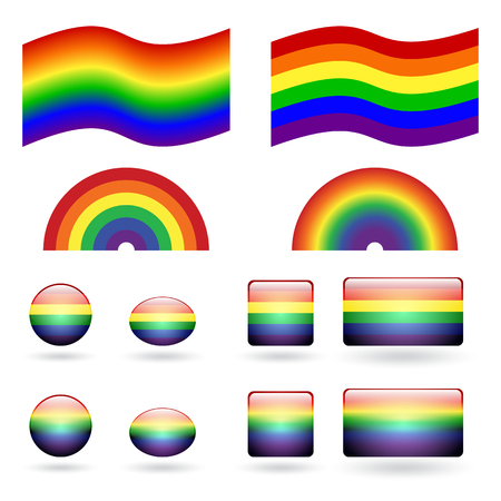 Set with the flag of lgbt and buttons in the rainbow decoration. Vector illustration.のイラスト素材