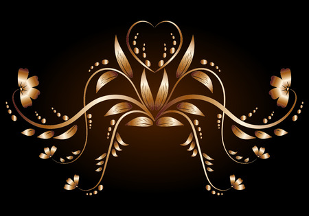 Gold floral foil pattern on a dark background close-up for festive decorationのイラスト素材