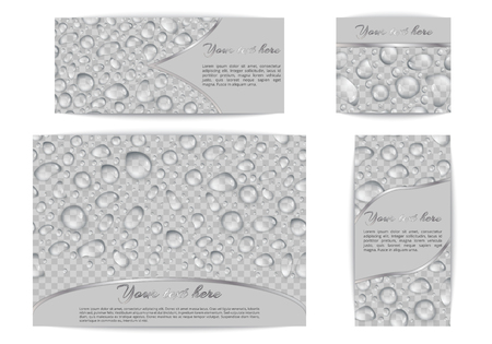 A set of banners of different sizes with translucent drops of dew on a transparent backdrop.のイラスト素材