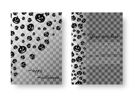 Template greeting card with silhouettes of evil pumpkins for festive halloween designのイラスト素材
