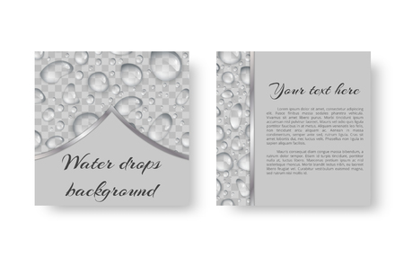 Background greeting card in an ecological style with bright transparent drops of waterのイラスト素材