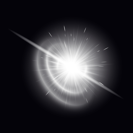 Bright explosion of a star on a black background. Brilliant illustration with light effect for festive decorationのイラスト素材