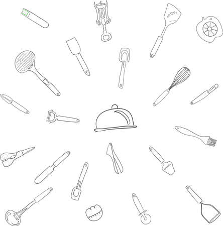 Cook s tools and items set. Hand-drawn design elements. Vector illustration with items for cooking.のイラスト素材