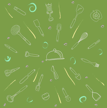 Cook s tools and items set. Hand-drawn design elements. Vector illustration with items for cooking.のイラスト素材