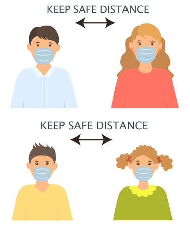 Social Distancing, People keeping distance whith Medical mask for prevent virusのイラスト素材