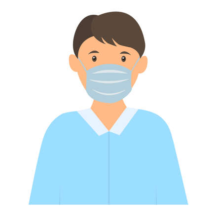 Social Distancing.Businessman wearing surgical face mask keeping distanceのイラスト素材