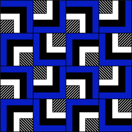 Graphic drawing of black, white, blue corners and stripesのイラスト素材