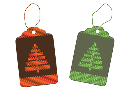 Herringbone, knitted on the label, green and red. Vector illustrationのイラスト素材