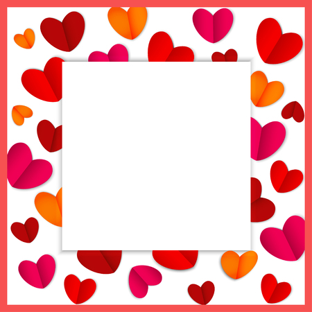 Square frame of bright hearts for Valentines dayのイラスト素材