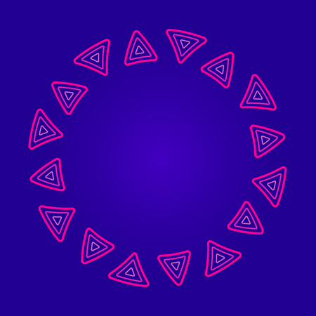 Round frame of pink triangles on a dark blue background. Vectorのイラスト素材