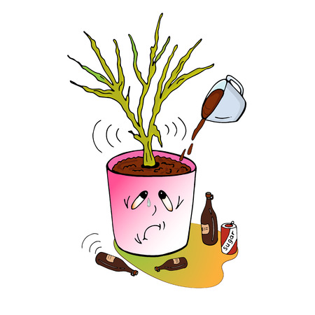 Illustration of improper care for home plants. Flower in a pot. Stress. Vector.のイラスト素材