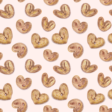 Seamless pattern of puff homemade cookies on a pink background.の写真素材