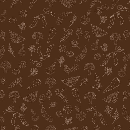 White outline vegetables seamless pattern on brown background. Vectorのイラスト素材