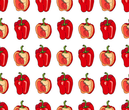 Seamless pattern of red pepper and halves on a white background. Vectorのイラスト素材