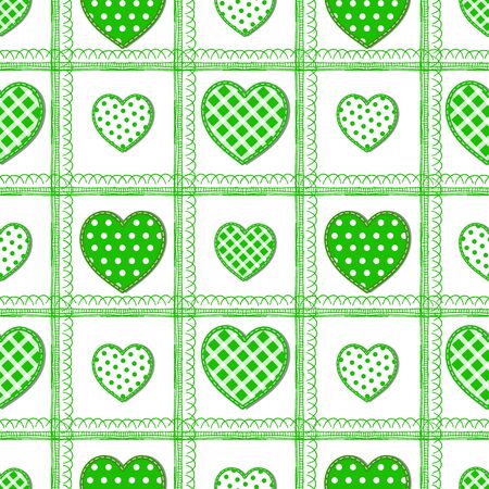 Seamless geometric background with green hearts with peas on a white background. Vectorのイラスト素材