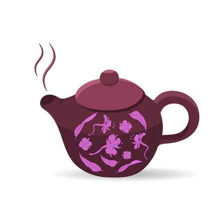 Stylized teapot with flowers for flowers, herbal tea. Isolated object on a white background. Vectorのイラスト素材