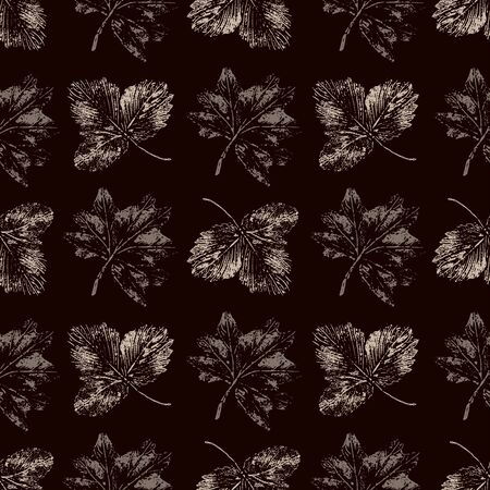 Seamless pattern with leaf prints in geometric order. Light print on a dark backgroundのイラスト素材