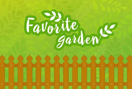 Green background for a garden with a wooden fence. Vector illustrationのイラスト素材