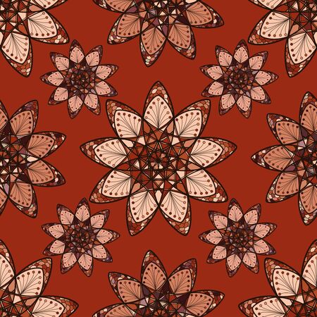 Seamless pattern with ethnic mandalas in brown-pink color.のイラスト素材