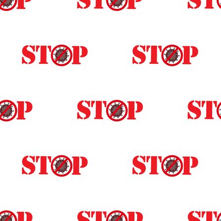 Seamless pattern with the word stop and crossed out virus. Vectorのイラスト素材