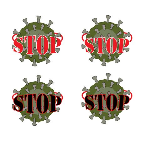 The inscription stop on the cell of the virus. Danger from Coronovirus. Vectorのイラスト素材