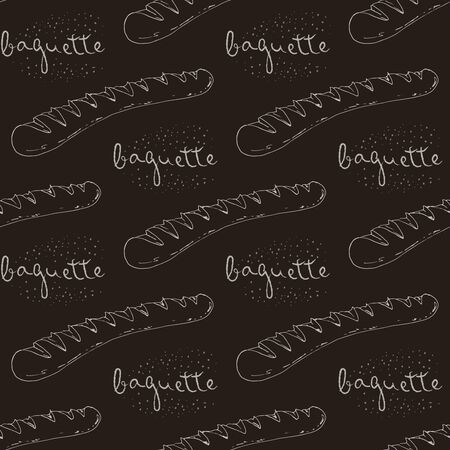 White baguette silhouette and the written word on a dark background. Seamless pattern.のイラスト素材