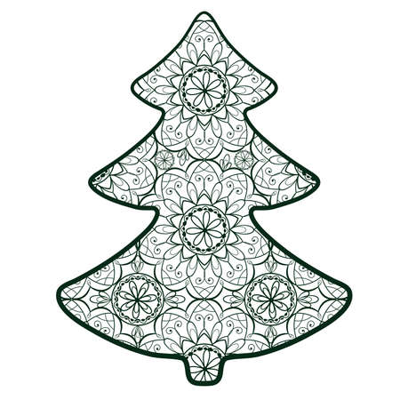 Green herringbone with a circular mandala ornament. Object to cut or paintのイラスト素材