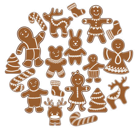 Gingerbread Christmas figurines decorated with lace braid for decorationのイラスト素材