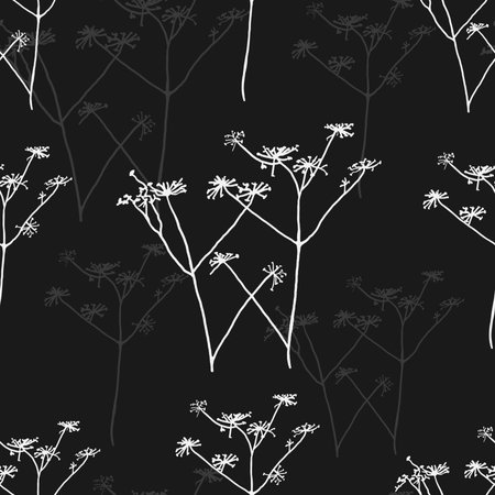 Field grass white silhouette on black background in seamless patternのイラスト素材
