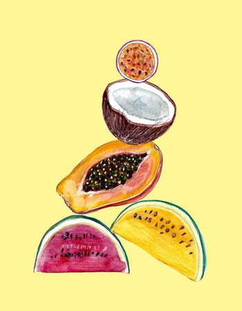 Pyramid made of various fresh fruitの写真素材