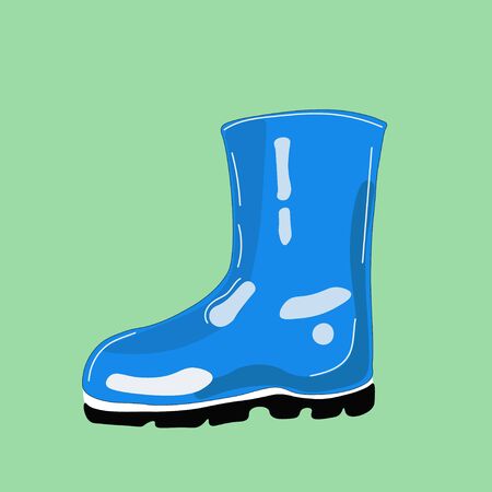 Single blue waterproof rubber boot isolated on mint background. Vector illustrationのイラスト素材