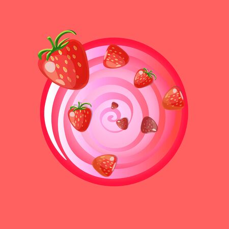 Abstract strawberry cocktail with fresh berries. Vector illustration.のイラスト素材