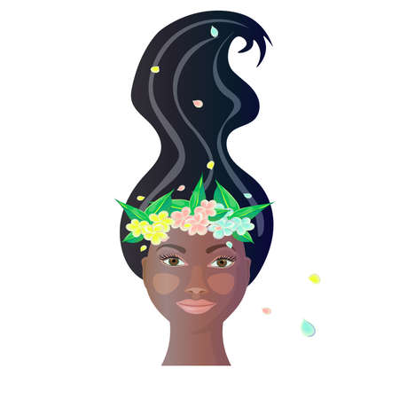 Beautiful african woman wearing wreath made of frangipani flowers.のイラスト素材